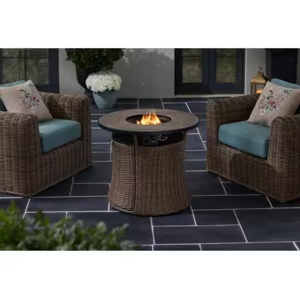 Kettering 29.92 in. x 25 in. Round Steel Propane Gas Brown Fire Pit