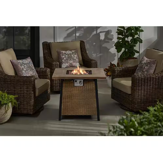 Tucson 30 in. x 25.5 in. Square Steel Light Wood-look Tile Top LP Gas Fire Pit