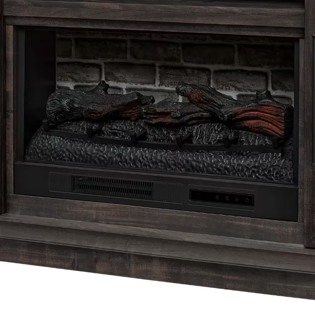 Electric Fireplace TV Stand in Medium Brown Acacia with Dark Brown Top ,Madison 68 in V Stand in Medium Brown Acacia with Dark Brown Top