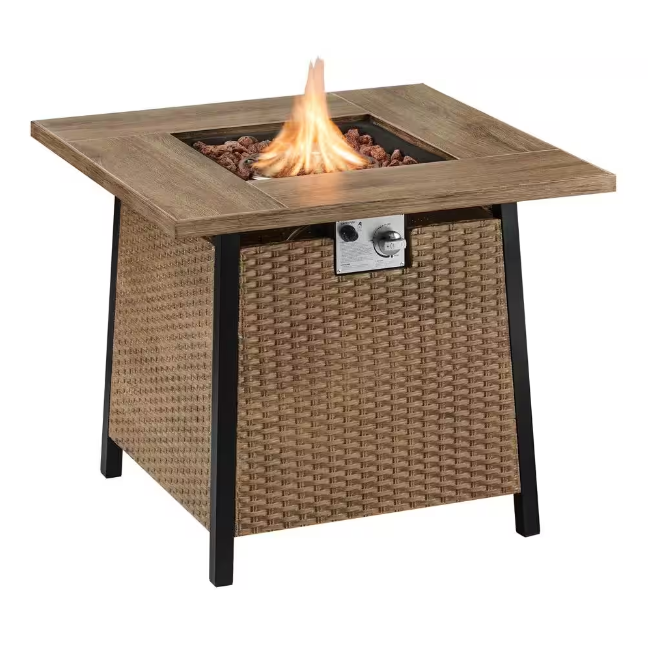 Tucson 30 in. x 25.5 in. Square Steel Light Wood-look Tile Top LP Gas Fire Pit